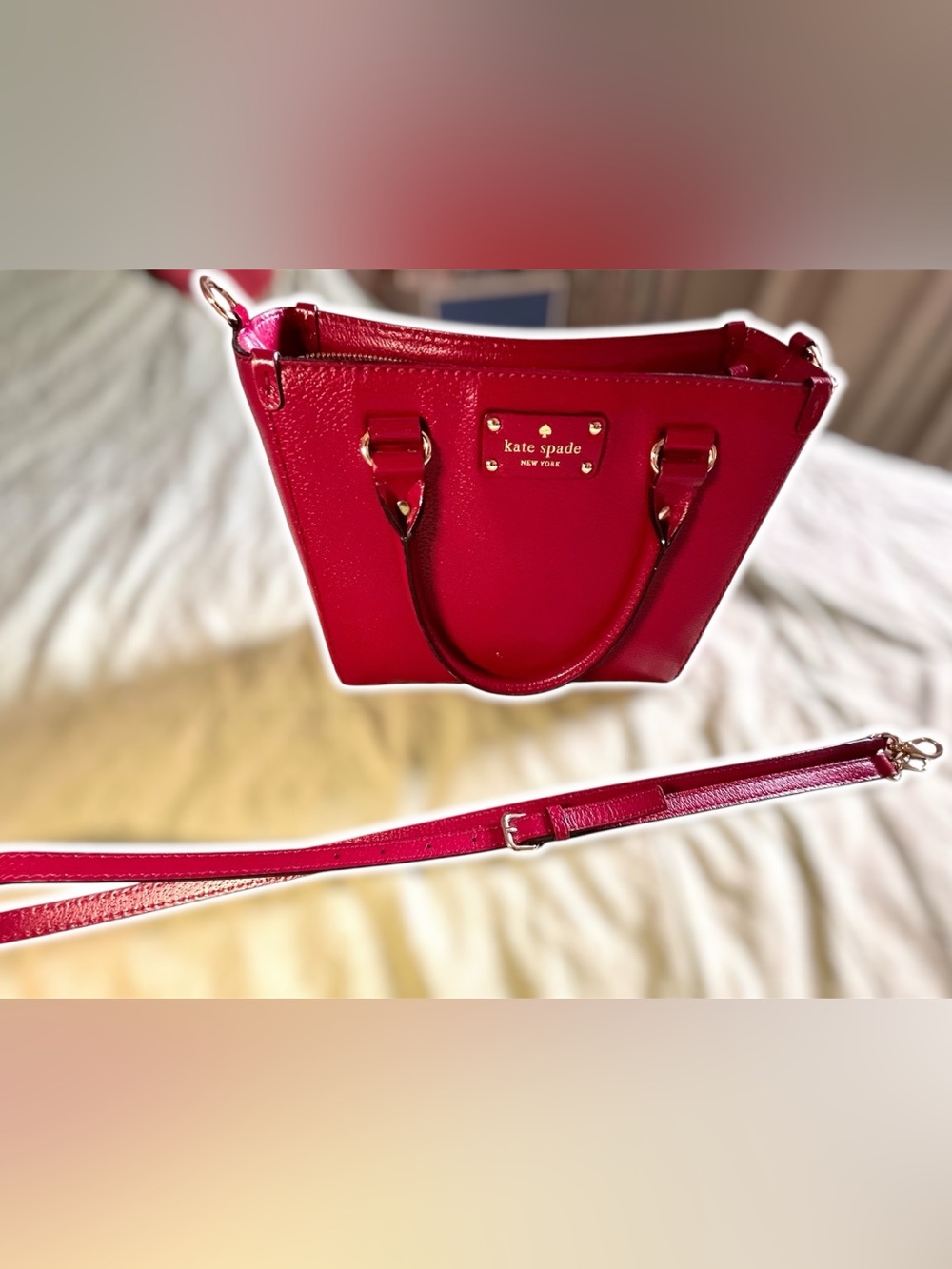 Kate Spade Fuchsia Pebbled Leather Satchel Crossbody Bag Small - Picture 2 of 11